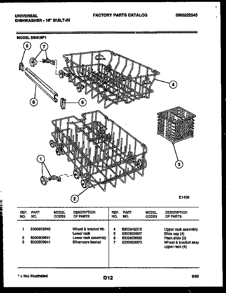 RACKS AND TRAYS Diagram and Parts List for DB418PW1  Frigidaire Dishwasher