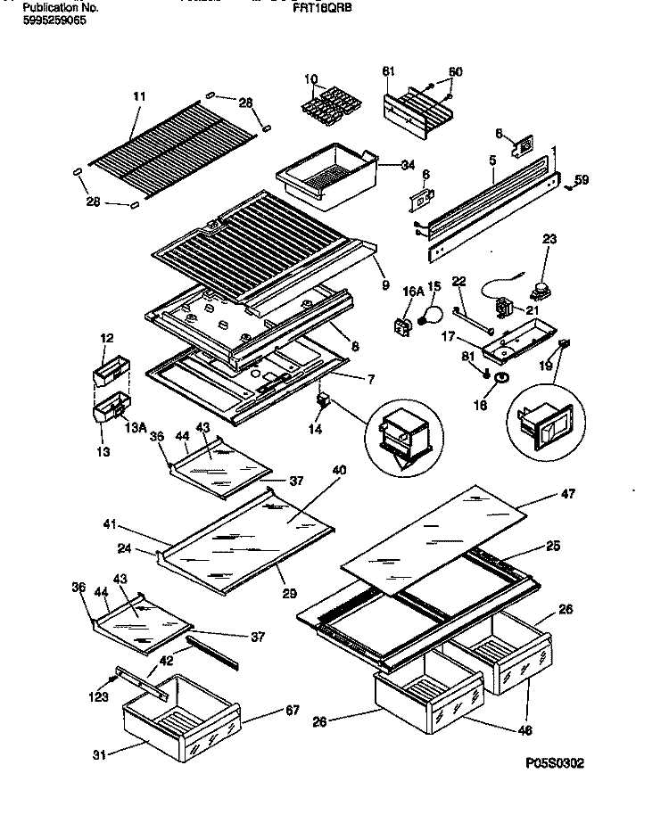 SHELVES, CONTROLS, DIVIDER, MULLION Diagram and Parts List for FRT18QRBW2  Frigidaire Refrigerator