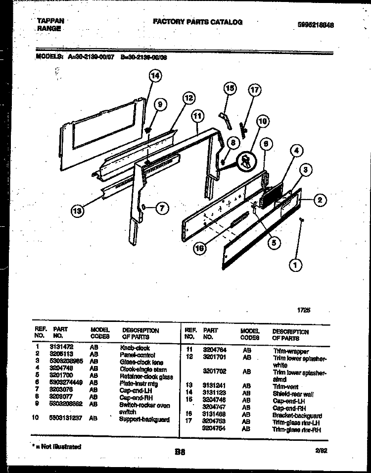 BACKGUARD Diagram and Parts List for 30-2139-23-07  Tappan Range