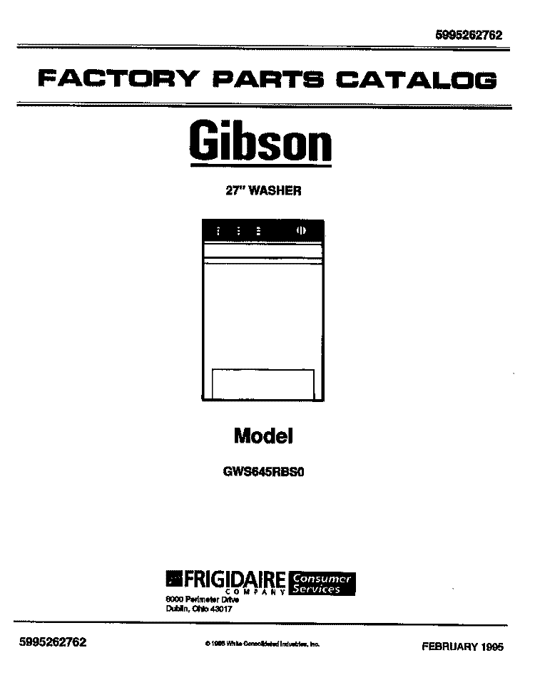 COVER Diagram and Parts List for GWS645RBS0  Gibson Washer