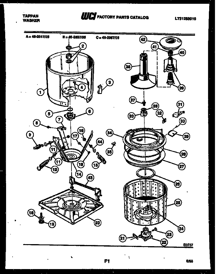 TUB DETAIL Diagram and Parts List for 46-2817-00-05  Tappan Washer
