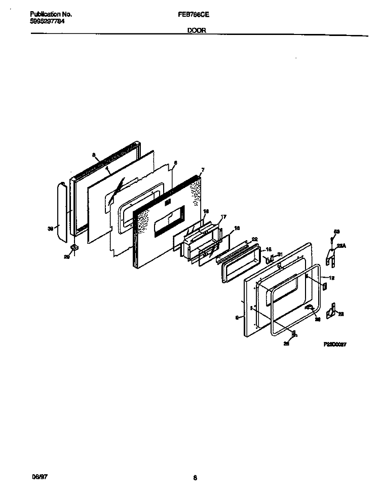 DOOR Diagram and Parts List for FEB786CETC  Frigidaire Wall Oven