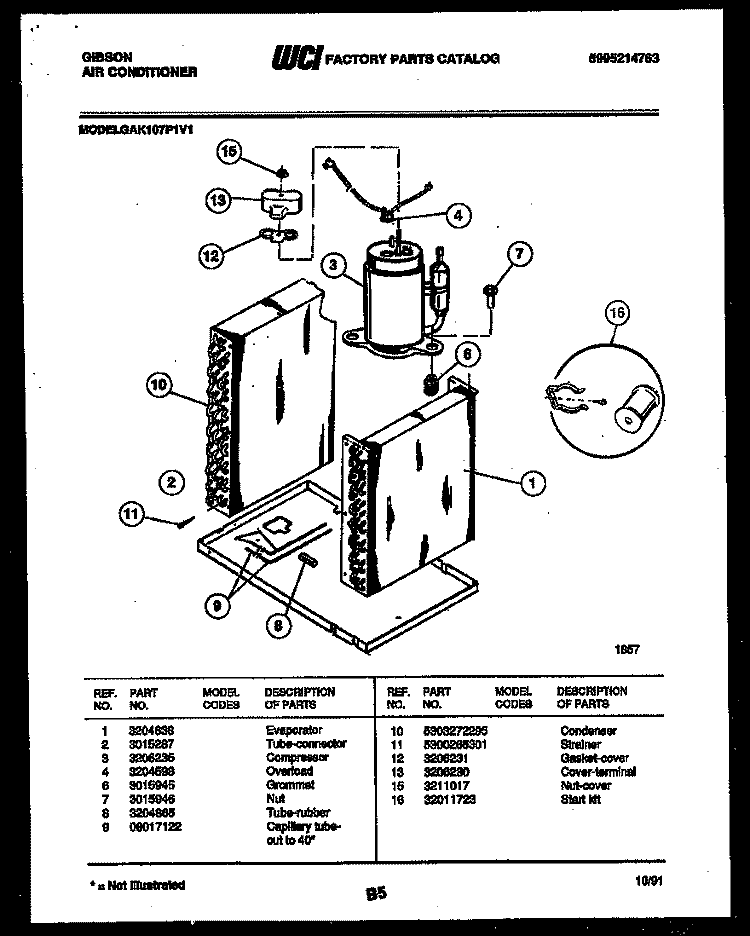 SYSTEM PARTS Diagram and Parts List for GAK107P1V1  Gibson Air Conditioner