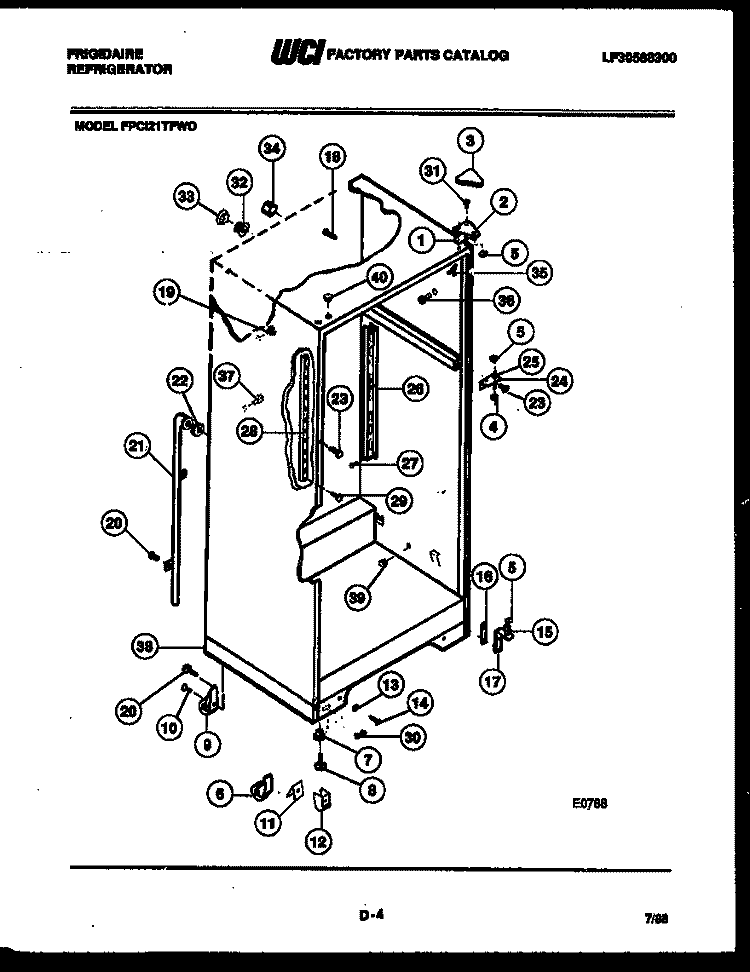 CABINET PARTS Diagram and Parts List for FPCI21TFF0  Frigidaire Refrigerator