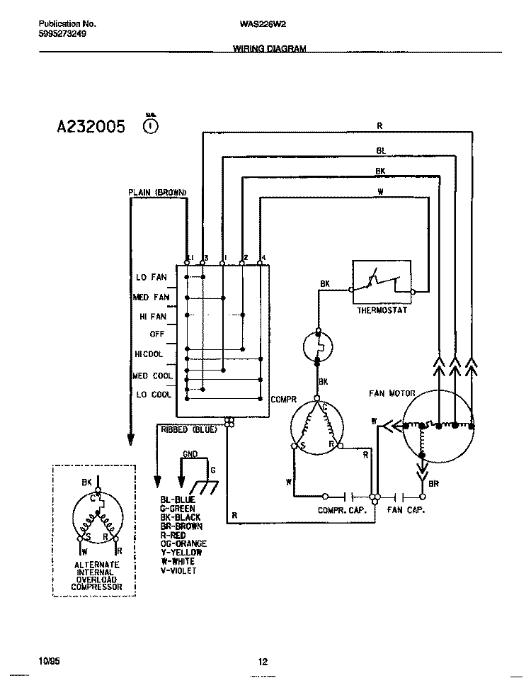 WIRING DIAGRAM Diagram and Parts List for WAS226W2A2  Frigidaire Air Conditioner