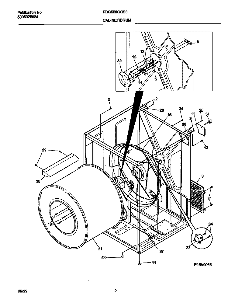 P16V0036 DRY CAB, HEATER Diagram and Parts List for FDG558GGS0  Frigidaire Dryer