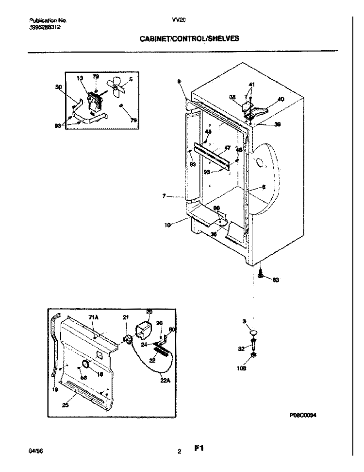 CABINET / CONTROL / SHELVES Diagram and Parts List for VV204  Frigidaire Freezer