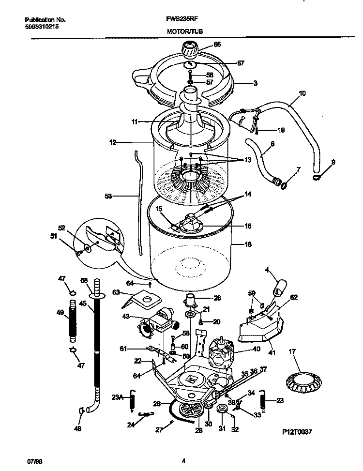 MTR / HOSE Diagram and Parts List for FWS235RFS1  Frigidaire Washer