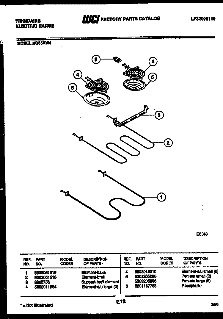 BROILER PARTS Diagram and Parts List for RG35AW4  Frigidaire Range