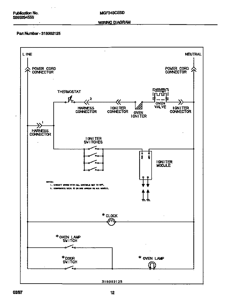 WIRING DIAGRAM Diagram and Parts List for MGF345CESD  Frigidaire Range