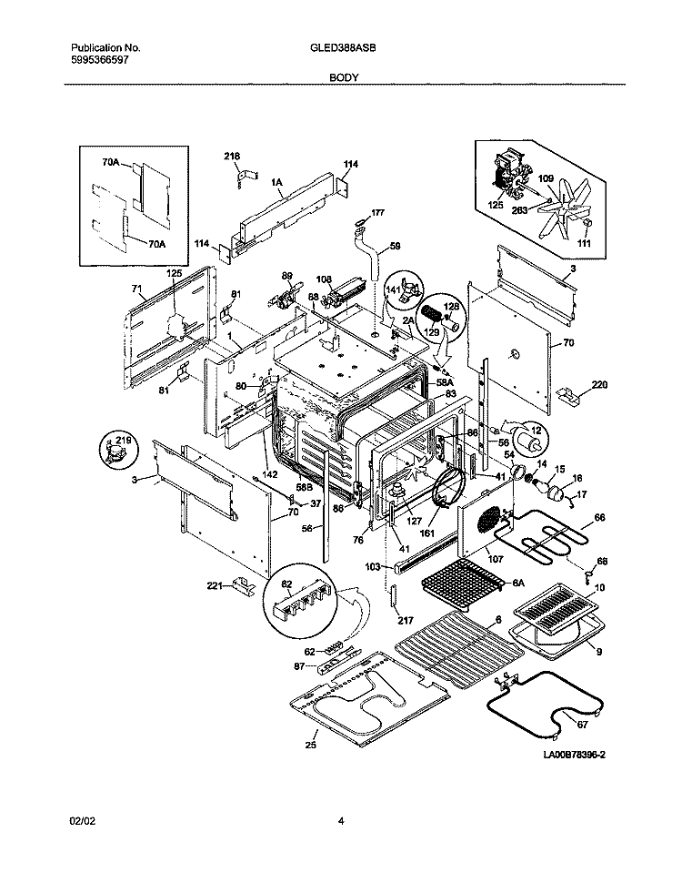 BODY Diagram and Parts List for GLED388ASB  Frigidaire Range