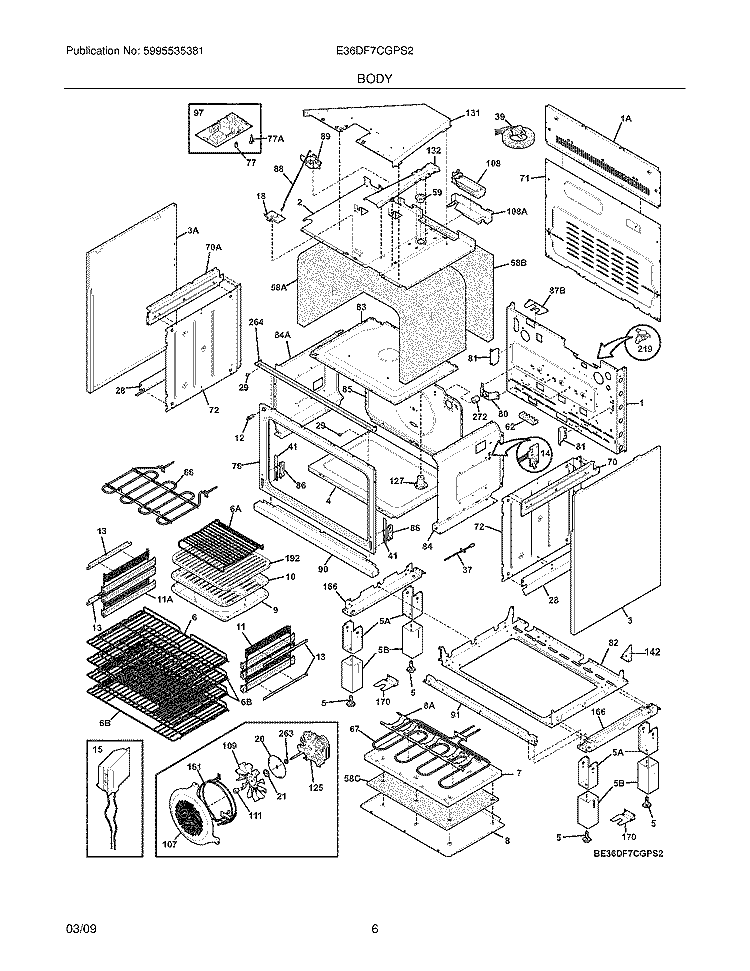 BODY Diagram and Parts List for E36DF7CGPS2  Electrolux Range