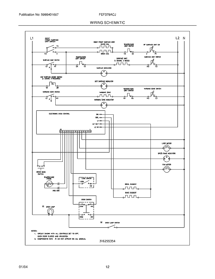 WIRING SCHEMATIC Diagram and Parts List for FEF379ACJ  Frigidaire Range