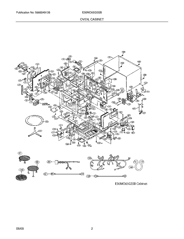 OVEN/CABINET Diagram and Parts List for E30MO65GSSB  Electrolux Microwave
