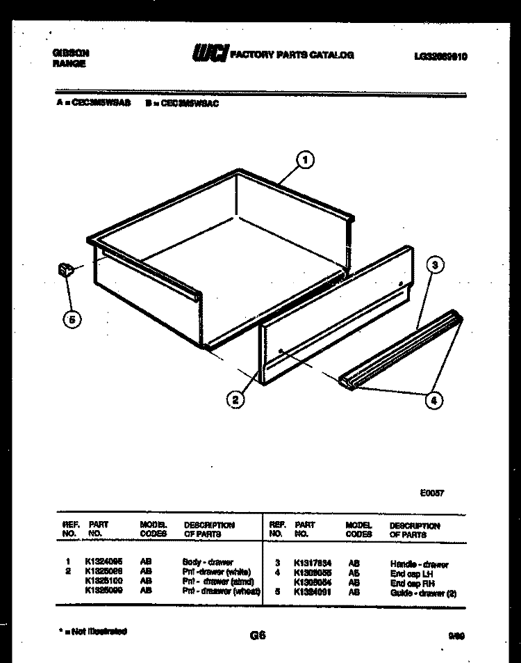 DRAWER PARTS Diagram and Parts List for CEC3M5WSAC  Gibson Range