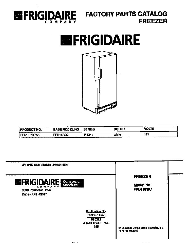 COVER Diagram and Parts List for FFU16F9CW1  Frigidaire Freezer