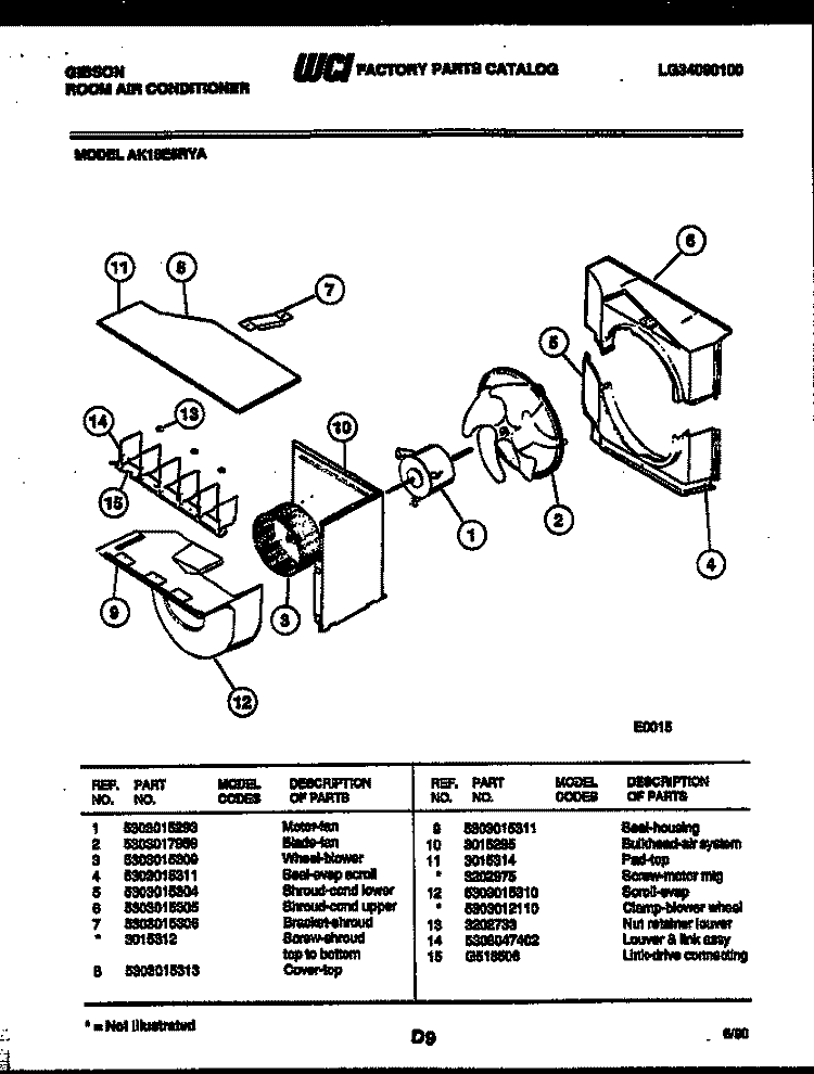 AIR HANDLING PARTS Diagram and Parts List for AK18E5RYA  Gibson Air Conditioner