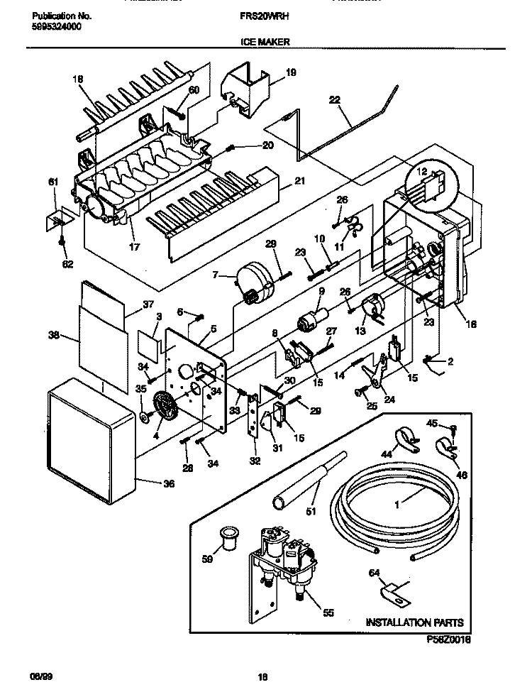 ICE MAKER Diagram and Parts List for FRS20WRHW1  Frigidaire Refrigerator