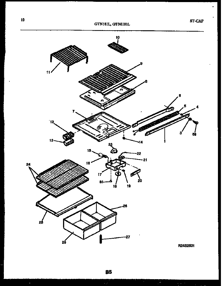 SHELVES AND SUPPORTS Diagram and Parts List for GTN181WLO  Uni Refrigerator