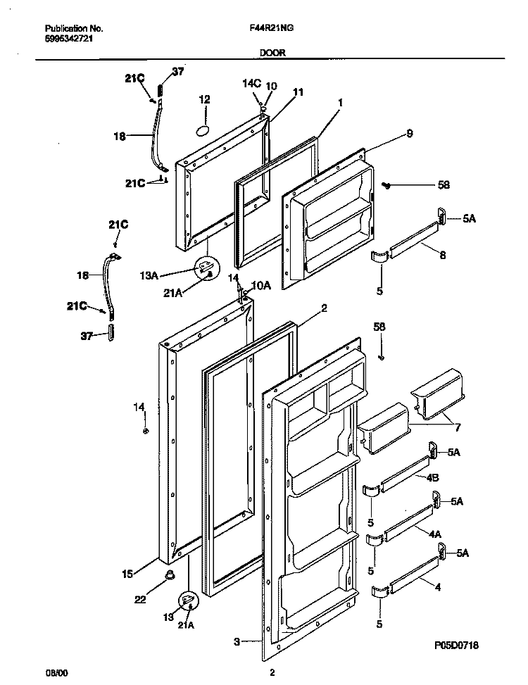 DOOR Diagram and Parts List for F44R21NGB2  Frigidaire Refrigerator