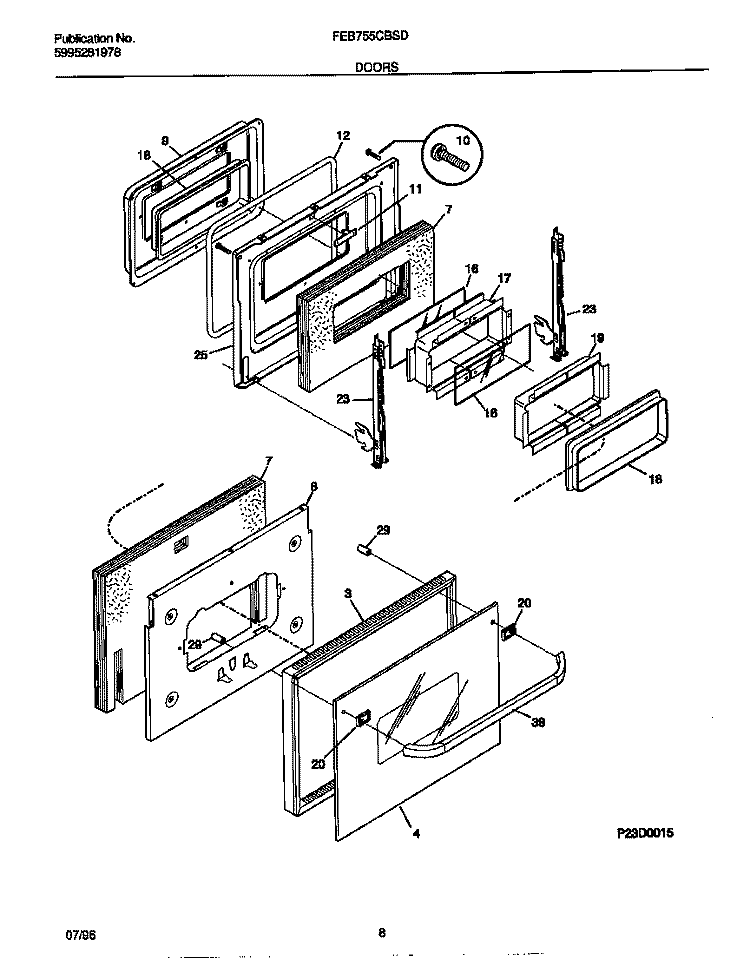 DOORS Diagram and Parts List for FEB755CBSD  Frigidaire Wall Oven