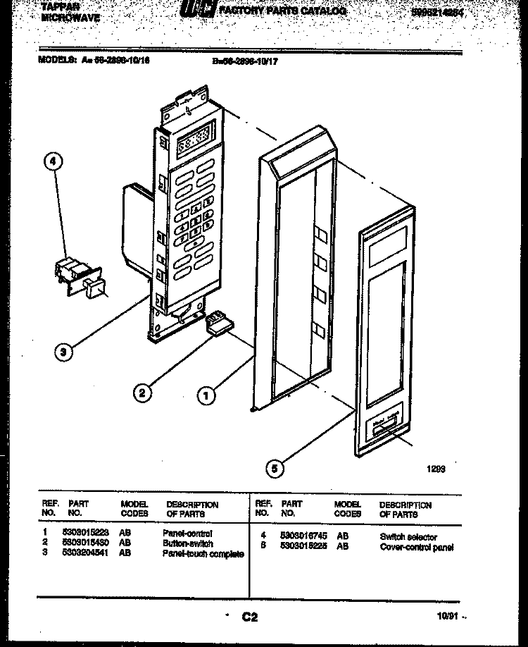 CONTROL PANEL Diagram and Parts List for 56-2898-10-16  Tappan Microwave