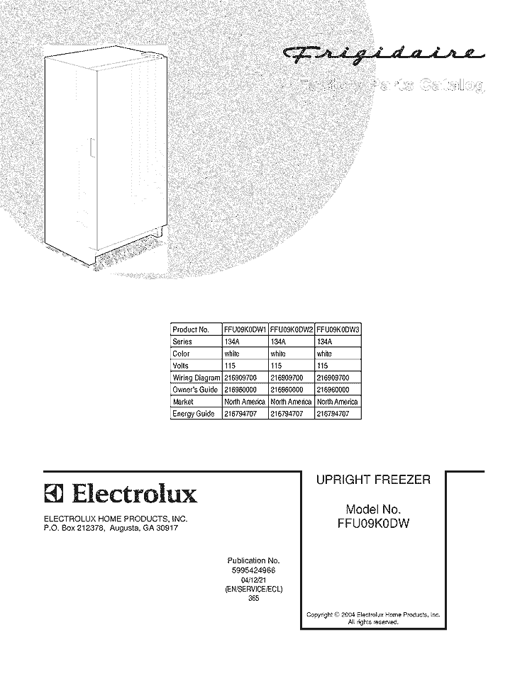 COVER Diagram and Parts List for FFU09K0DW3  Frigidaire Freezer