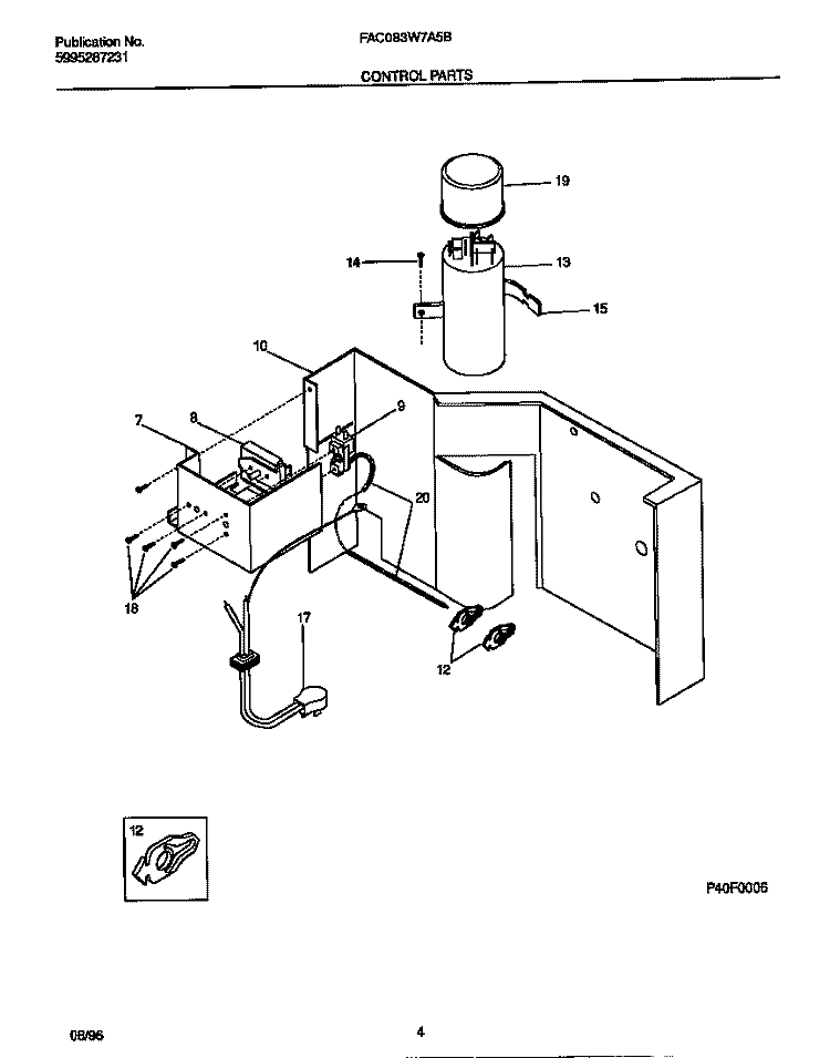 CONTROL PARTS Diagram and Parts List for FAC083W7A5B  Frigidaire Air Conditioner