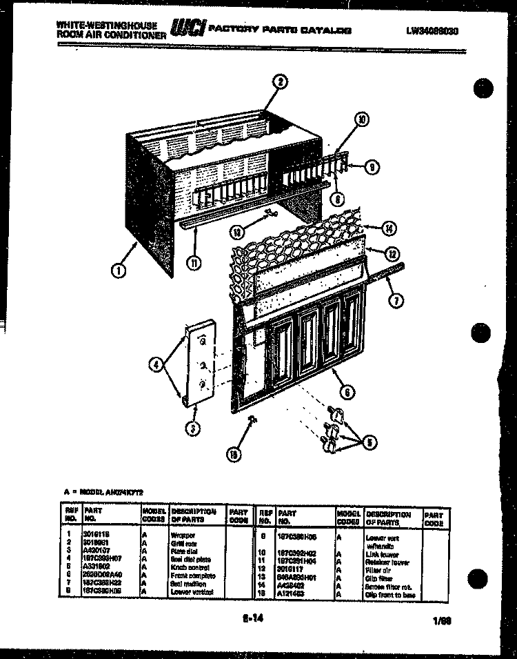 CABINET PARTS Diagram and Parts List for AC079K7B2  Frigidaire Air Conditioner