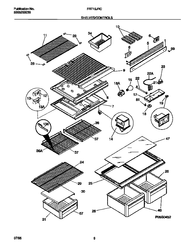 SHELVES / CONTROLS Diagram and Parts List for FRT16JRCD0  Frigidaire Refrigerator