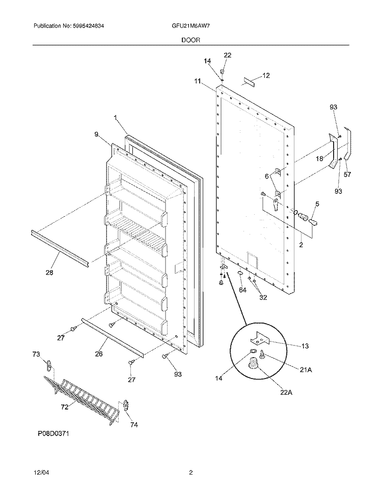 DOOR Diagram and Parts List for GFU21M6AW7  Gibson Freezer