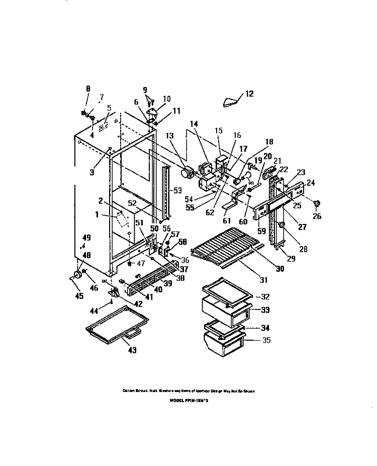 CABINET SHELVES, CONTROLS Diagram and Parts List for FPIM18ML3  Frigidaire Refrigerator