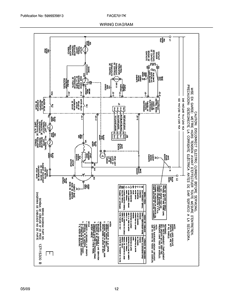 WIRING DIAGRAM Diagram and Parts List for FAQE7017KB0  Frigidaire Dryer
