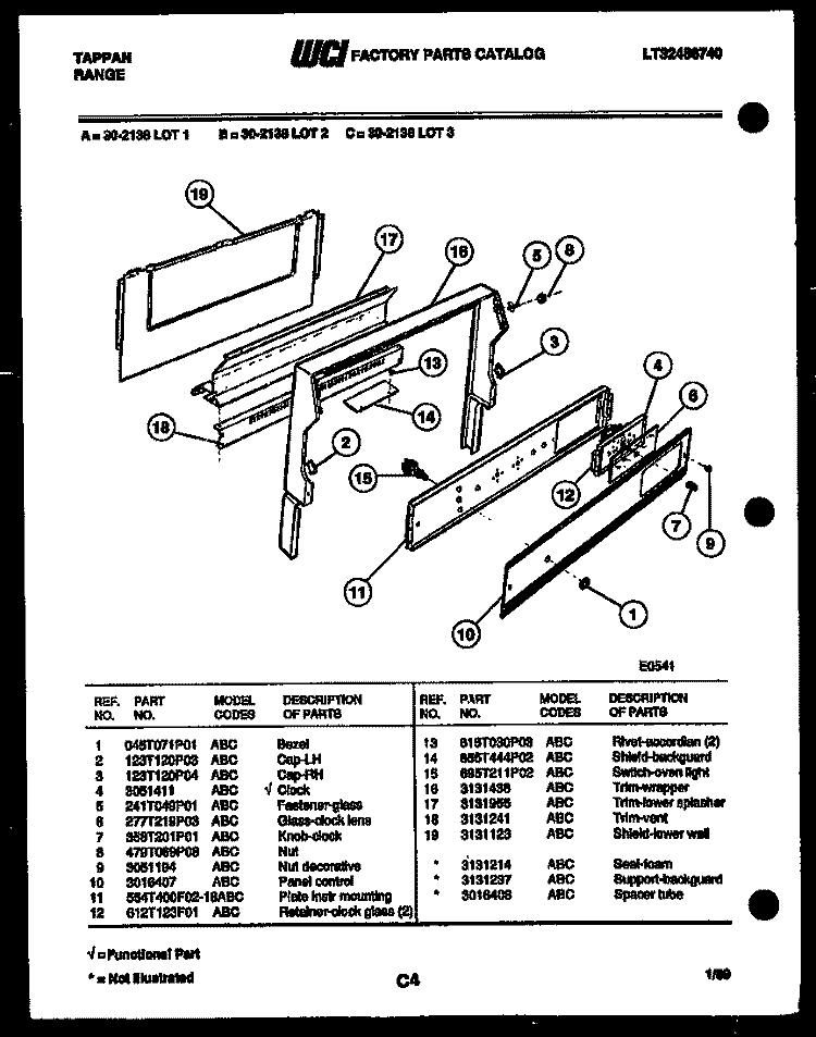 BACKGUARD Diagram and Parts List for 30-2138-66-02  Tappan Range