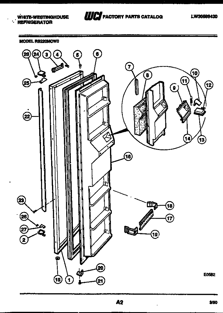 FREEZER DOOR PARTS Diagram and Parts List for RS220MCV0  Frigidaire Refrigerator