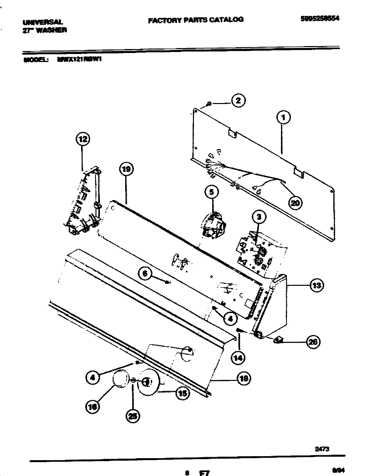 CONTROLS Diagram and Parts List for MWX121RBW1  Frigidaire Washer