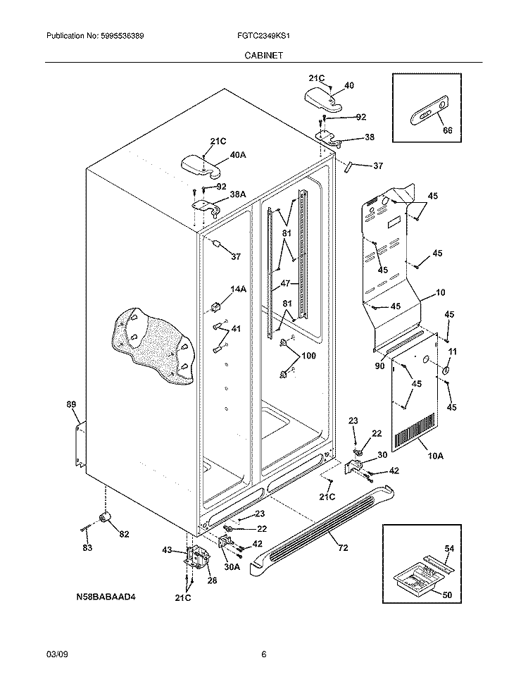 CABINET Diagram and Parts List for FGTC2349KS1  Frigidaire Refrigerator