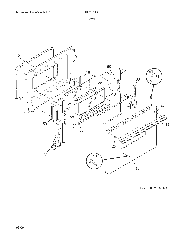 DOOR Diagram and Parts List for BEC212ES2  Crosley Range
