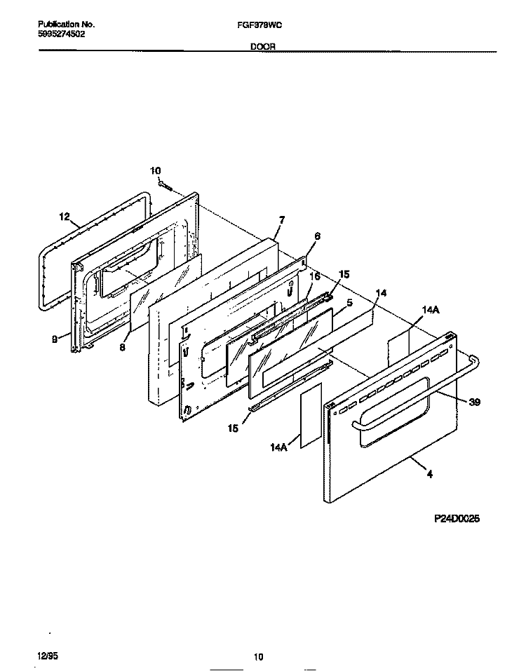 DOOR Diagram and Parts List for FGF378WCCB  Frigidaire Range