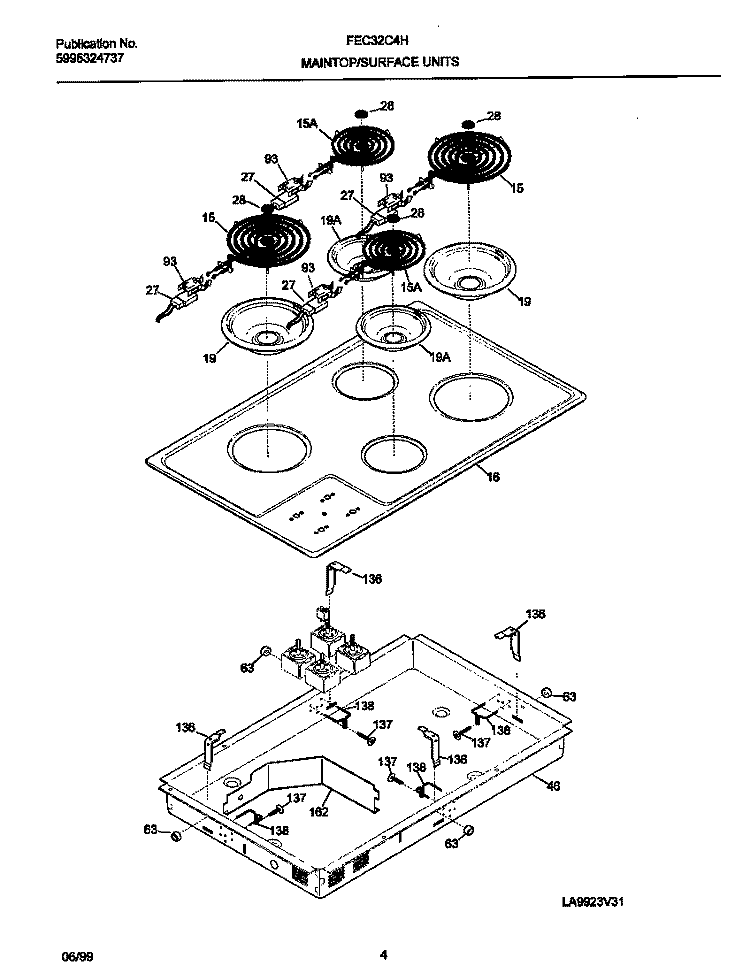 MAINTOP / ELEMENTS Diagram and Parts List for FEC32C4HTA  Frigidaire Cooktop