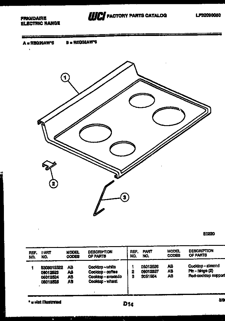 COOKTOP PARTS Diagram and Parts List for REG36AL5  Frigidaire Range