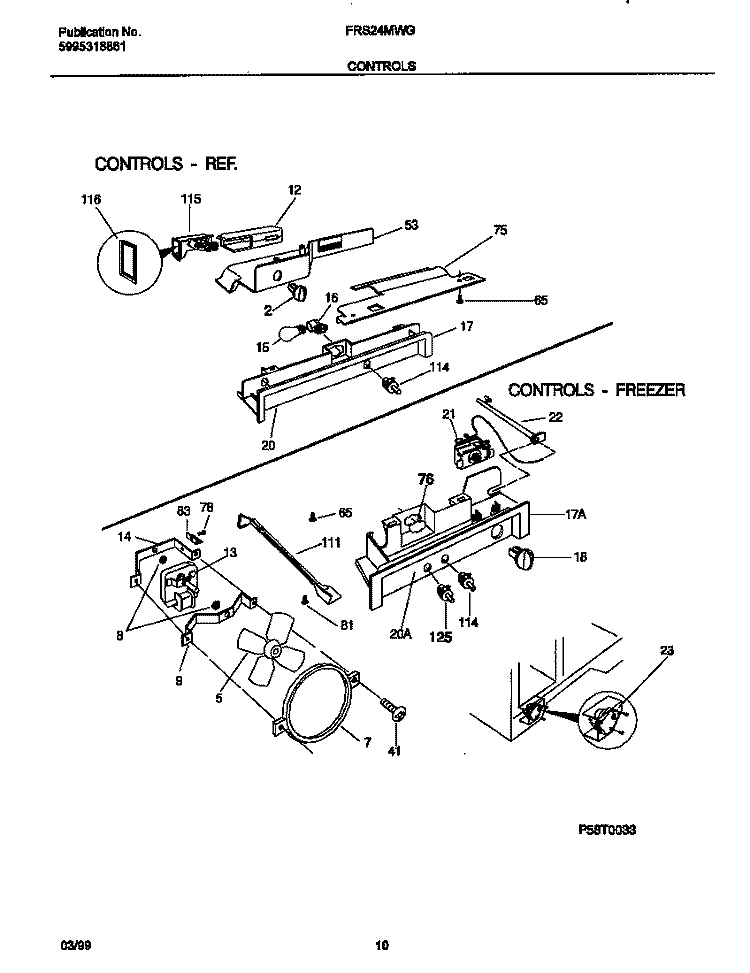 CONTROLS Diagram and Parts List for FRS24MWGW2  Frigidaire Refrigerator