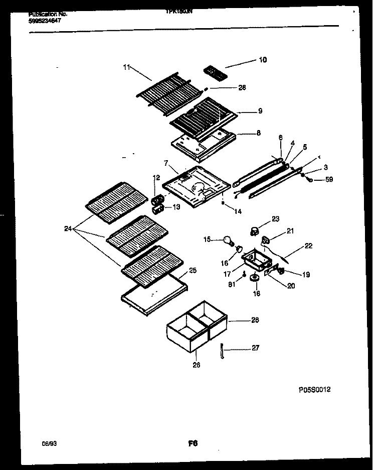 SHELVES AND SUPPORTS Diagram and Parts List for TPK180JN2D  Kelvinator Refrigerator