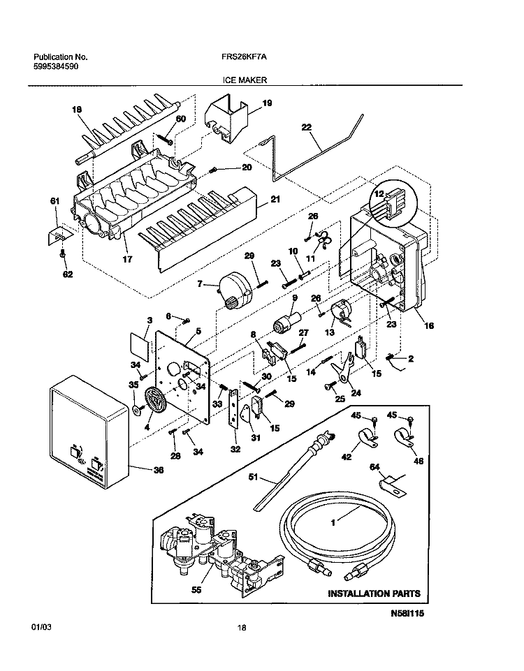ICE MAKER Diagram and Parts List for FRS26KF7AB6  Frigidaire Refrigerator