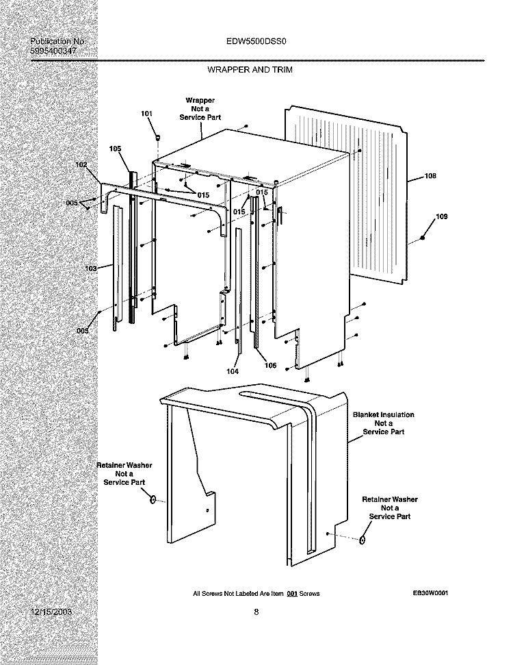 WRAPPER AND TRIM Diagram and Parts List for EDW5500DSS0  Electrolux Dishwasher