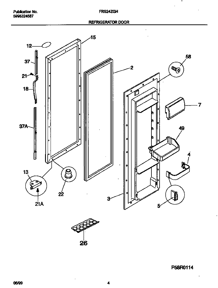 REFRIGERATOR DOOR Diagram and Parts List for FRS24ZGHD0  Frigidaire Refrigerator