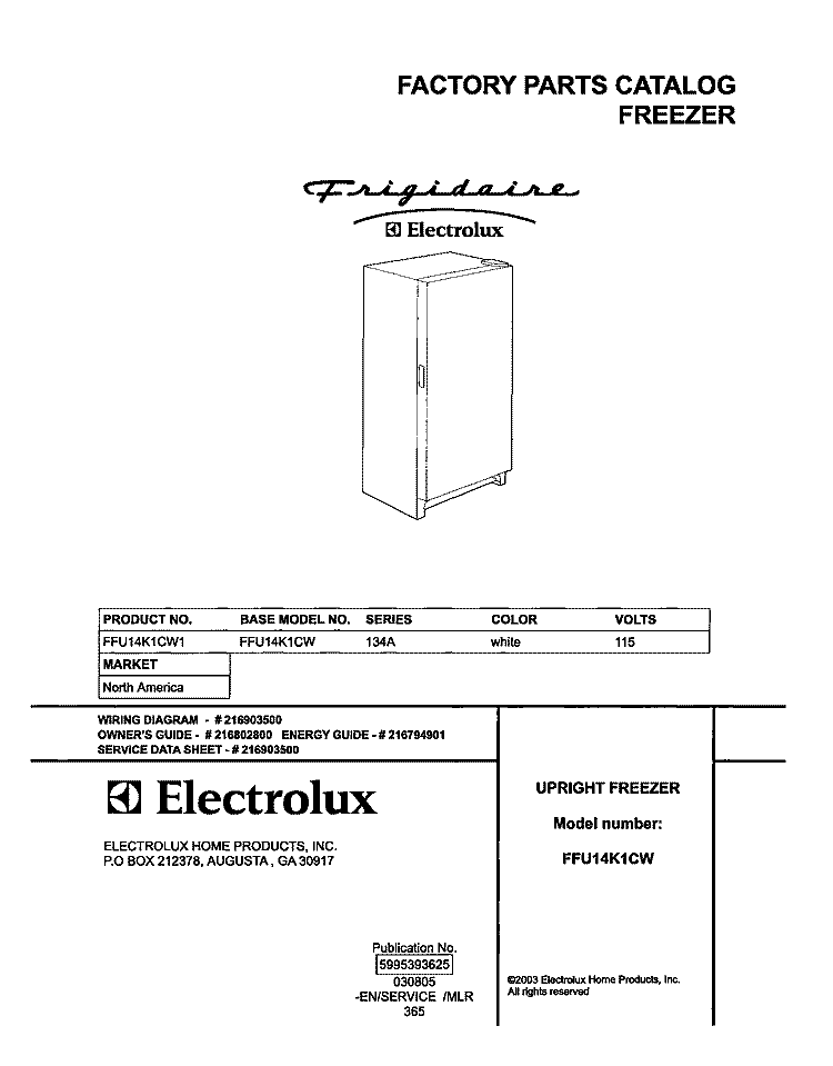 COVER Diagram and Parts List for FFU14K1CW1  Frigidaire Freezer