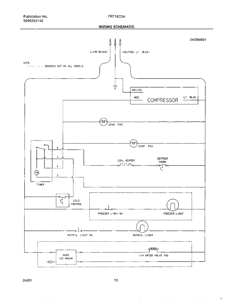WIRING SCHEMATIC Diagram and Parts List for FRT18C5AZ0  Frigidaire Refrigerator