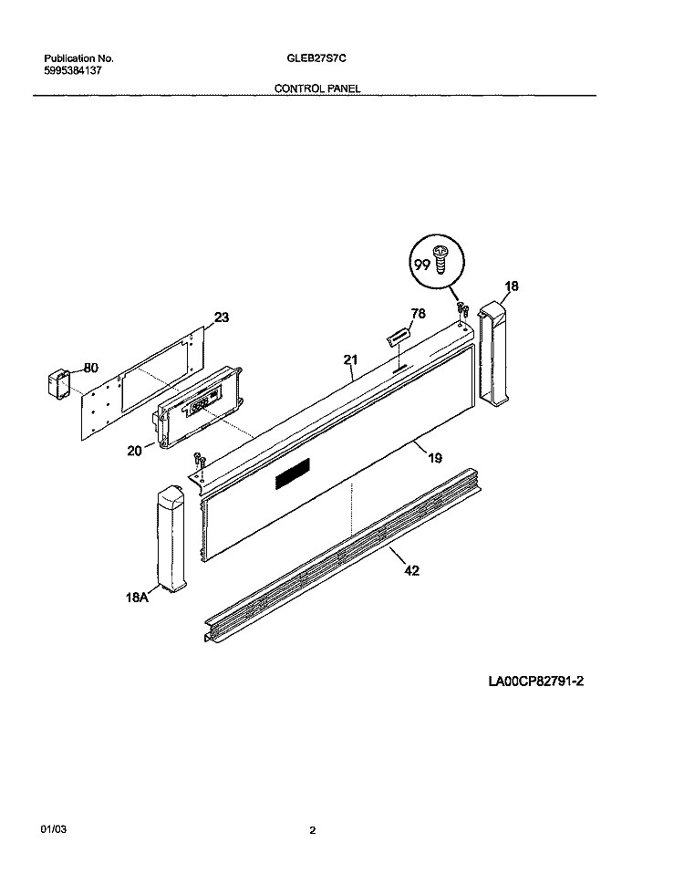 CONTROL PANEL Diagram and Parts List for GLEB27S7CBA  Frigidaire Wall Oven
