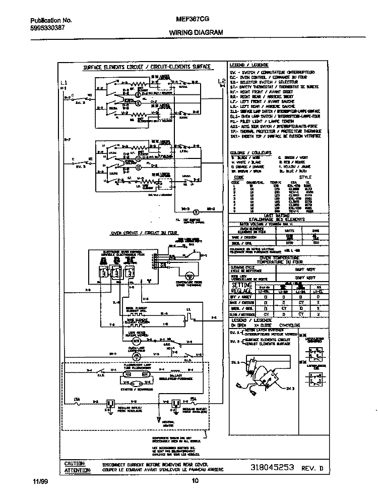WIRING DIAGRAM Diagram and Parts List for MEF367CGB5  Frigidaire Wall Oven